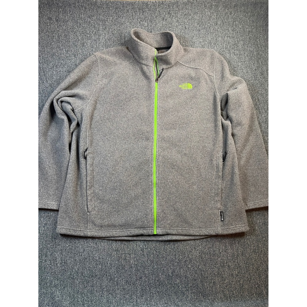 The North Face Mens XXL FlashDry Full Zip Fleece Jacket Gray Lime Green AOFC F13